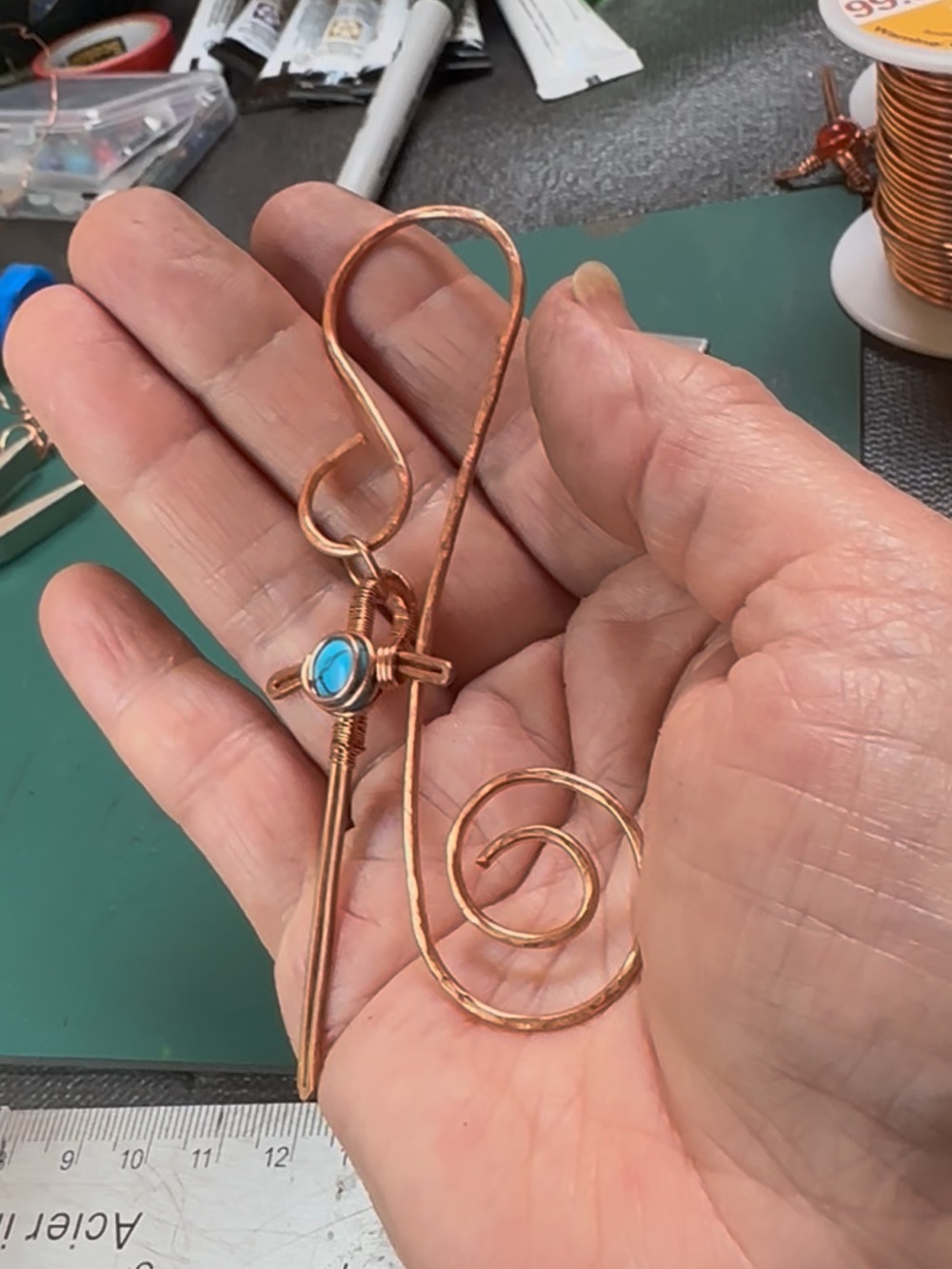 Book Lover Gift | Handmade Copper Sword Bookmark | Turquoise | One of a Kind